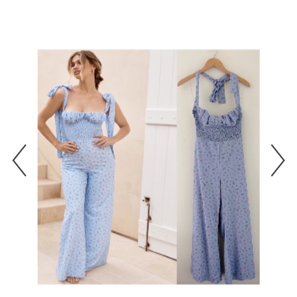 House of CB Lana Blue Floral Shirred Jumpsuit